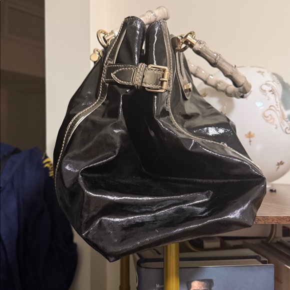 Gucci Black Coated Canvas and Leather Dialux Pop Bamboo Satchel - Picture 7 of 12